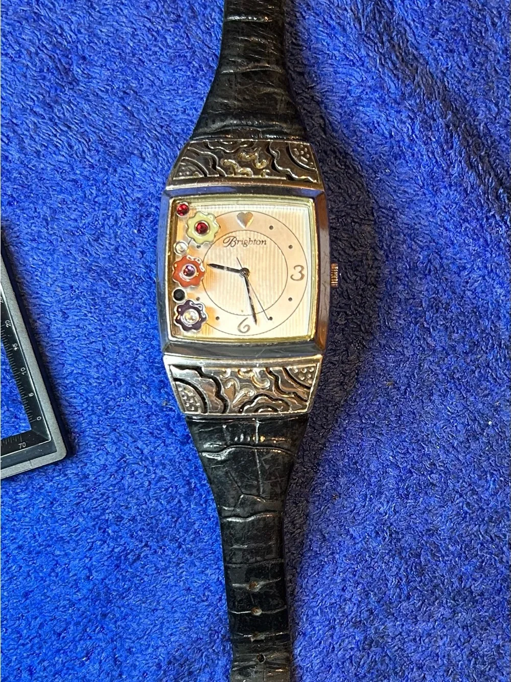 Brighton Vicenza women’s watch Japan movement reversible band brn/blk new batt.
